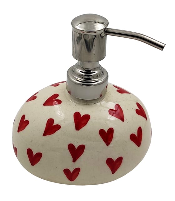 Ceramic Liquid Soap Dispenser For Bathroom Or Kitchen: Red Hearts Design (12324)