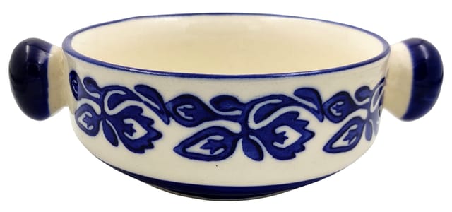 Ceramic Serving Bowl Tray For Snacks, Nuts, Candies, Salads Or Curries: Vintage Handle Design (12765A)