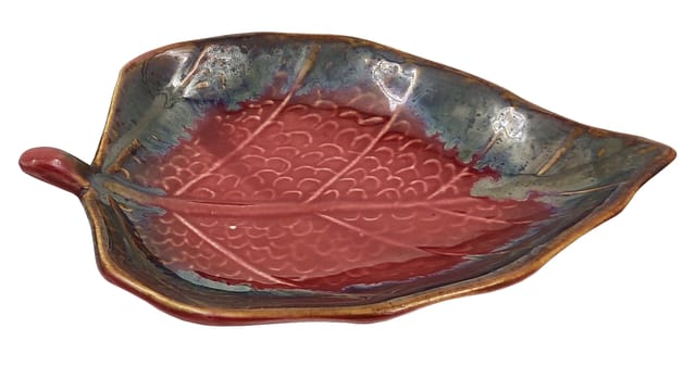 Ceramic Serving Plate Tray For Snacks, Breads, Fruits, Candies Or Nuts: Unique Leaf Design (12766)