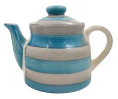 Ceramic Kettle In Rustic Studio Pottery: Artisan Handmade Glazed Tea Coffee Pot, 500 ml, Blue (12317)