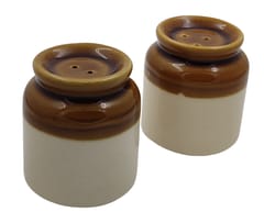 Ceramic Salt & Pepper Spice Shakers: Vintage Indian Barni Martbaan Container Design Dining Table Decor (12367C)