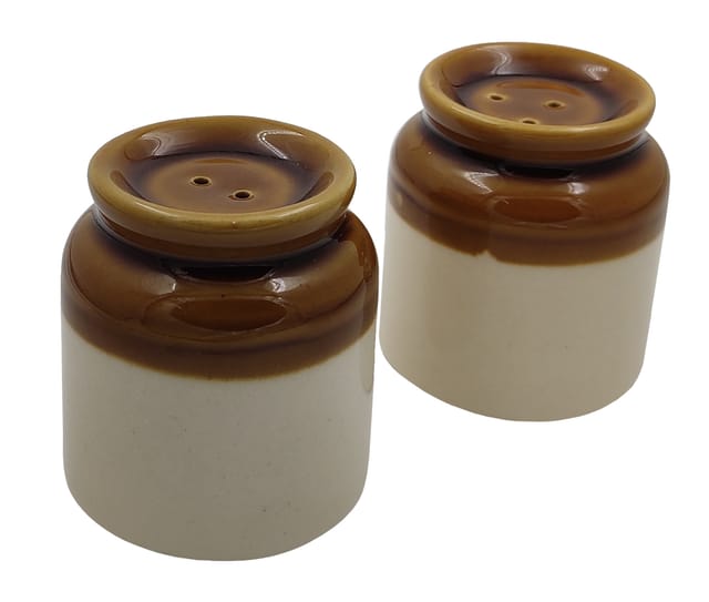 Ceramic Salt & Pepper Spice Shakers: Vintage Indian Barni Martbaan Container Design Dining Table Decor (12367C)
