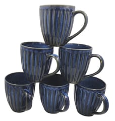 Ceramic Cup Set Of 6: Premium Design Large Mugs For Tea Coffee, 250 ml, Blue (12767A)