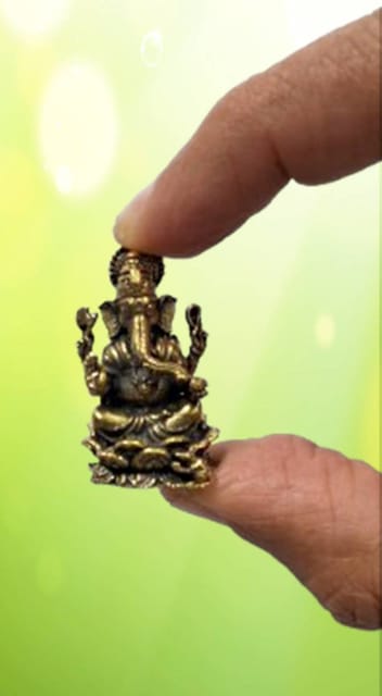 Rare Miniature Brass Idol Ganesha Ganapati On Lotus: Collectible Statue With Detailed Very Fine Workmanship (12698Z7)