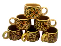 Ceramic Cup Set Of 6: Premium Handpainted Cups For Tea Coffee, 120 ml, Yellow (12769A)