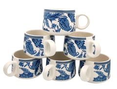 Ceramic Cup Set of 6: Contemporary Print Cups for Tea Coffee 120 ml, Blue (12769B)