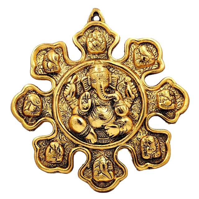 Metal Statue Ashta-Vinayak (8 Avatars of Ganesha): Gold Finish Wall Hanging Idol For Home Temple Or Decoration (11547A)