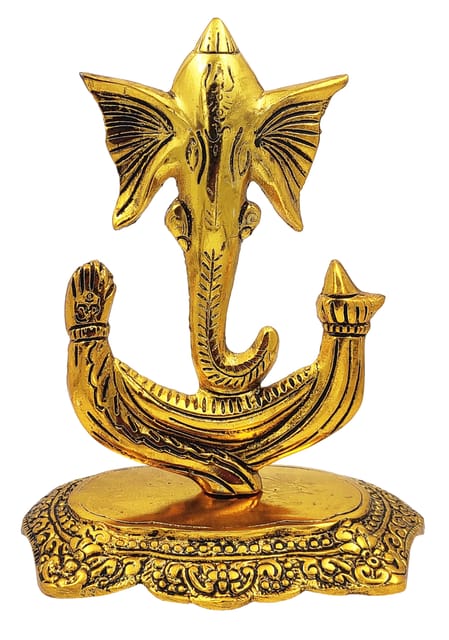 Metal Idol Blessing Ganesha: Gold Finish Decorative Statue For Home Temple, Decoration, Or Gifting (12773)