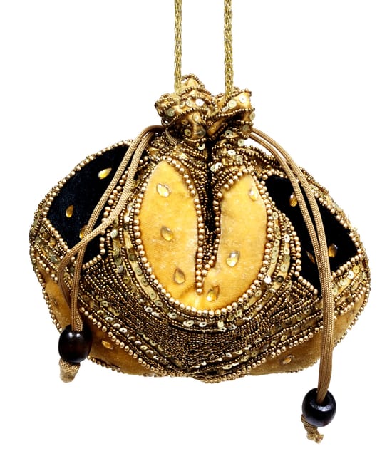 Silk Potli Bag (Clutch, Drawstring Purse) For Women: Intricate Gold Thread & Sequin Embroidery Work (Multicolor, 11266B)