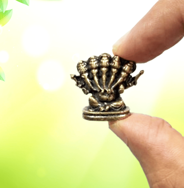 Rare Miniature Brass Idol Panchmukhi Ganesha, Unique Avatar of Ganapati With 5 Faces: Collectible Statue With Detailed Very Fine Workmanship  (12698Z12)