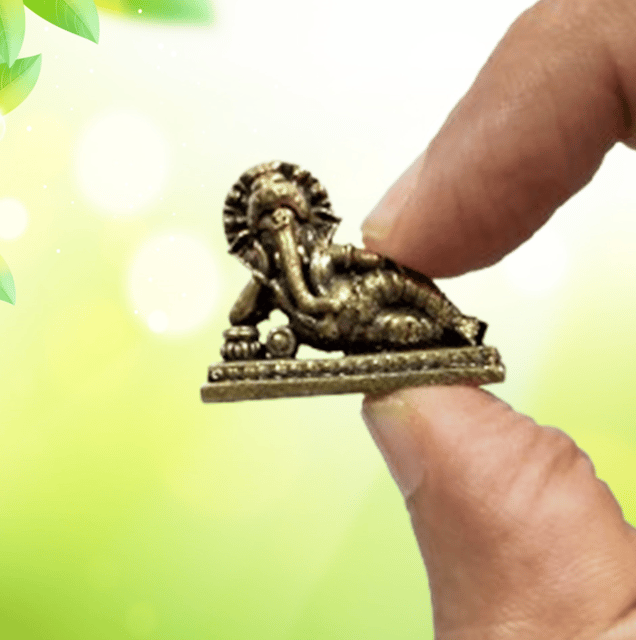 Rare Miniature Brass Idol Sleeping / Reclining Ganesha, Unique Avatar of Ganapati: Collectible Statue With Detailed Very Fine Workmanship  (12698Z13)