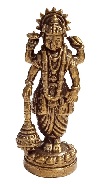 Rare Miniature Brass Idol Standing Vishnu: Collectible Statue With Detailed Very Fine Workmanship  (12698Z14)