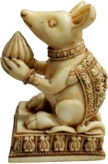 Resin Statue Ganesha Vahana Mooshak With Ganapathi On Back: Fine Art Collectible Idol Mouse With Modak (12373B)