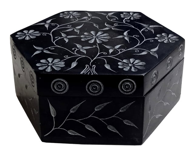 Stone Decorative Box: Handcarved Intricate Design Case For Holding Jewllery, Bills, Or Makeup (12679)