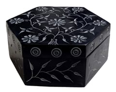 Stone Decorative Box: Handcarved Intricate Design Case For Holding Jewllery, Bills, Or Makeup (12679)