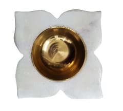 Marble Lotus Diya Deepak With Metal Bowl: Unique Design Oil Lamp For Home Temple (11896B)