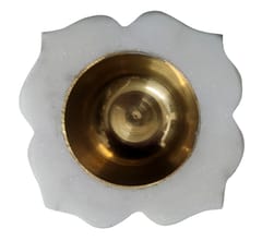 Marble Jasmine Diya Deepak With Metal Bowl: Unique Design Oil Lamp For Home Temple (11896C)