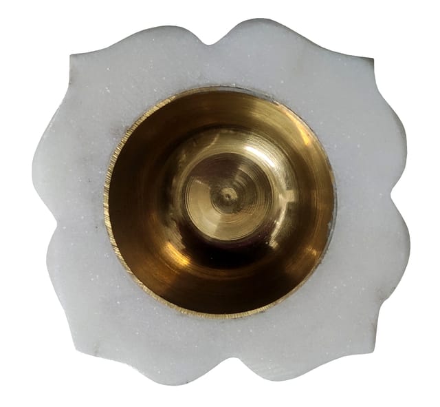 Marble Jasmine Diya Deepak With Metal Bowl: Unique Design Oil Lamp For Home Temple (11896C)