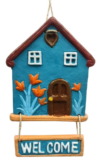 Terracotta Clay Wall Hanging Welcome Sign For Entrance Door: Hand Painted Decor Ornament For Door Or Walls (12755A)