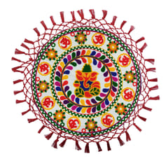 Purpledip Cotton Table Cloth Plate Cover Thaal Posh: Ganesh Ganapati Embroidery Design Decorative Mat (12687D)