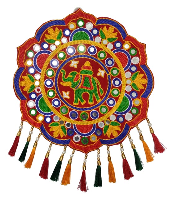 Cotton Wall Hanging Door Decor: Heavy Emroidery Decorative Fabric Piece With Tassles (12776)