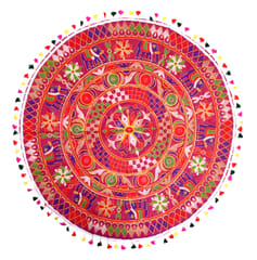 Cotton Tapestry 'Riot of Colors': Vintage Embroidery Table Cover or Wall Hanging (11775)