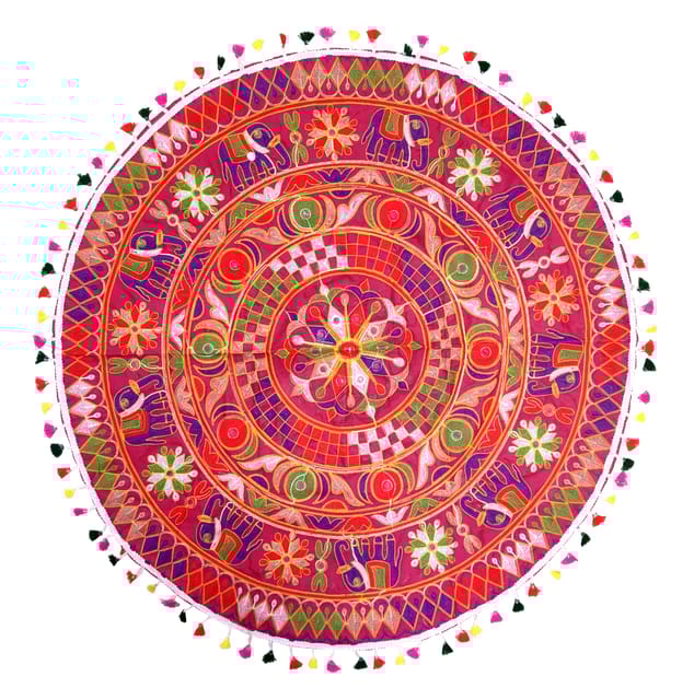 Cotton Tapestry 'Riot of Colors': Vintage Embroidery Table Cover or Wall Hanging (11775)