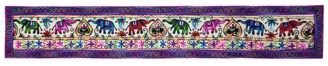Cotton Tapestry 'Trumpeting Elephants': Vintage Embroidery Table Runner or Wall Hanging (11674)