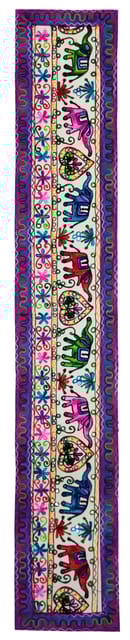 Cotton Tapestry 'Trumpeting Elephants': Vintage Embroidery Table Runner or Wall Hanging (11674)