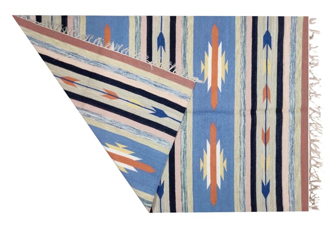 All-Season Area Rug / Carpet / Dhurrie in Wool - "Cosmic Waves": Handwoven by master artisans in Extra Large Size (10064a)