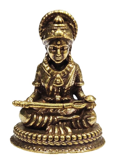 Rare Miniature Brass Statue Devi Annapoorna Annapurneshwari Annanda, Hindu Goddess of Food & Nourishment: Collectible Idol With Detailed Fine Workmanship (12698Z23)