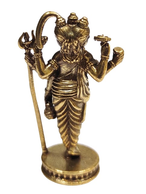 Rare Miniature Brass Statue Dattatreya (Brahma Vishnu Mahesh Shiva Tridev Trimurti): Collectible Idol With Detailed Fine Workmanship (12698Z22)