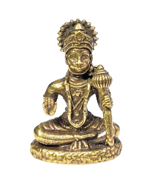 Rare Miniature Brass Statue Ashirwad Hanuman: Collectible Idol With Detailed Fine Workmanship (12698Z25)