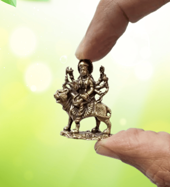 Rare Miniature Brass Statue Sherawali Mata Durga Ma: Collectible Idol With Detailed Fine Workmanship (12698Z28)