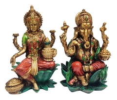 Resin Idol Lakshmi-Ganesha: Collectible Copper Finish Statue For Home Temple Or Gift (12249)