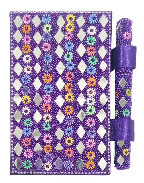 Paper Diary and Pen: Handmade Pocket Journal with Mirror-work Cover, Purple (11748)