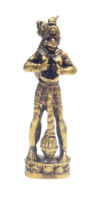 Rare Miniature Brass Statue Dil-Mein-Ram Hanuman Pavan Putra Bajrangbali Anjanya: Collectible Idol With Detailed Fine Workmanship (12698Z29)