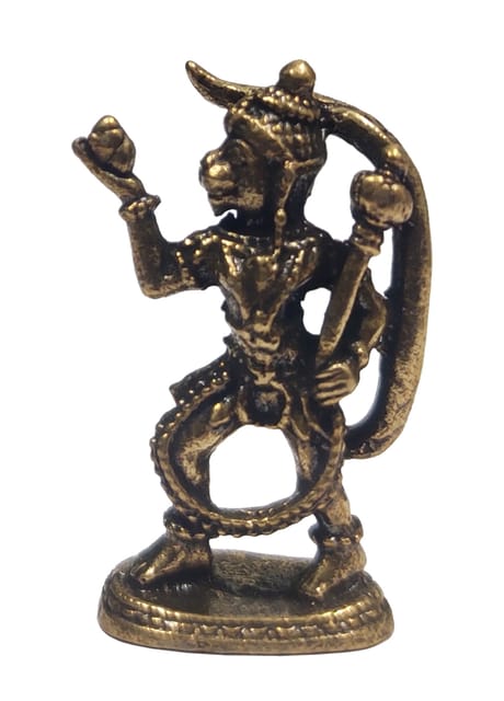 Rare Miniature Brass Statue Sanjeevani Hanuman Pavan Putra Bajrangbali Anjanya: Collectible Idol With Detailed Fine Workmanship (12698Z30)