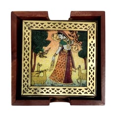 Pinewood Gemstone Coasters (Set of 6): Ragini, Indian Rajasthani Belle (10716B)