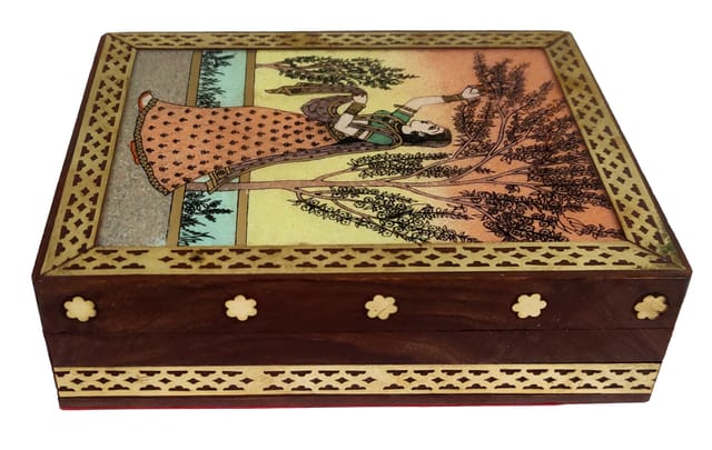 Wooden Gemstone Painting Box "Folk Lady Ragini": Collectible Souvenir Gift, 4*5 Inch (12522E)