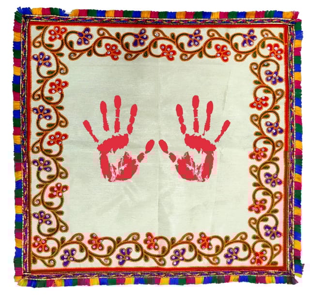 Cotton Table Cloth Wall Hanging Aasan Mat: Kanku Paglaga, Perfect Cloth To Preserve A Newborn's Or Bride's Footprints, Square (12448A)