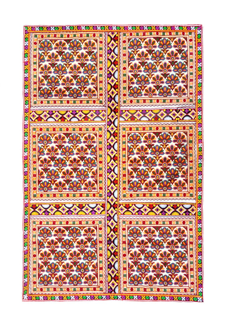 Cotton Tapestry 'Spice Garden': Unframed Vintage Embroidery Wall Hanging or Table Cover (11271B)