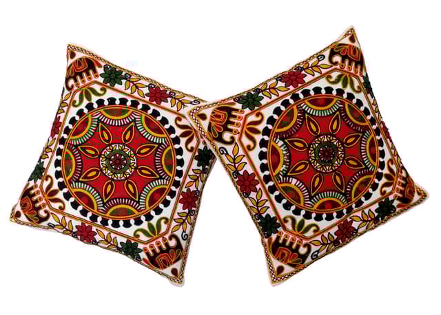 Cotton Throw Pillow Cushion Covers 'Mystic Beauty': Ethnic Design Embroidery, Set Of 2, 16 Inches (12445M)