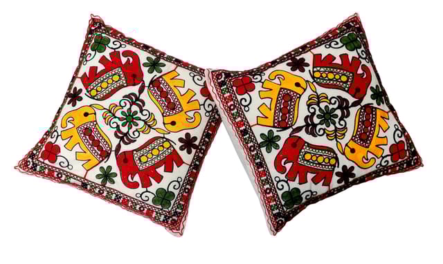 Cotton Throw Pillow Cushion Covers 'Moonlight Saga': Ethnic Design Embroidery, Set Of 2, 16 Inches (12445I)