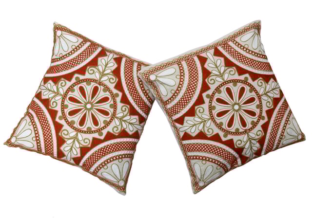 Cotton Throw Pillow Cushion Covers 'Soft Radials' : Ethnic Design Embroidery, Set Of 2, 16 Inches (12445F)