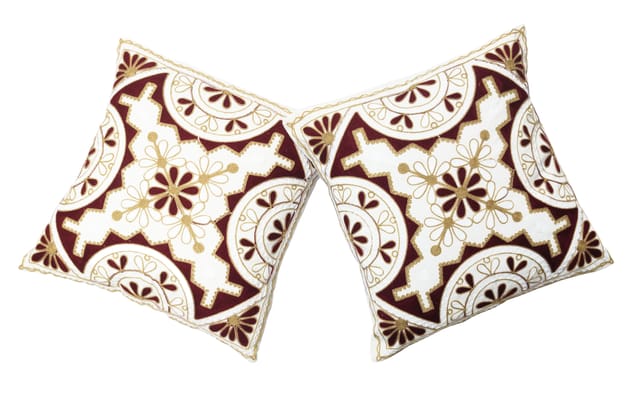 Cotton Throw Pillow Cushion Covers 'Graceful Radials': Ethnic Design Embroidery, Set Of 2, 16 Inches (12445E)