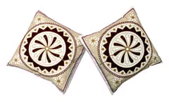 Cotton Throw Pillow Cushion Covers 'Radial Orange': Ethnic Design Embroidery, Set Of 2, 16 Inches (12445C)