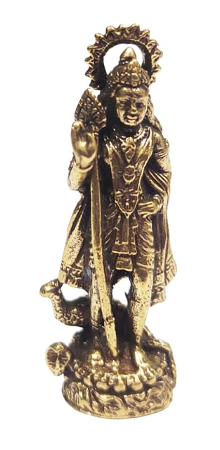 Rare Miniature Brass Statue Murugan Karthikeya Subrahmanya Swami: Collectible Idol With Detailed Fine Workmanship (12698Z31)