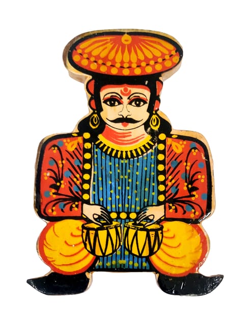 Wooden Fridge Magnet: Indian Folk Musician Playing Tabla (12722I)