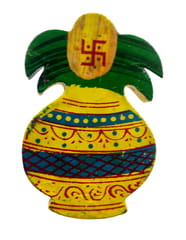 Wooden Fridge Magnet: Holy Kalash, Auspicious Vase Used in Pujas (12722J)